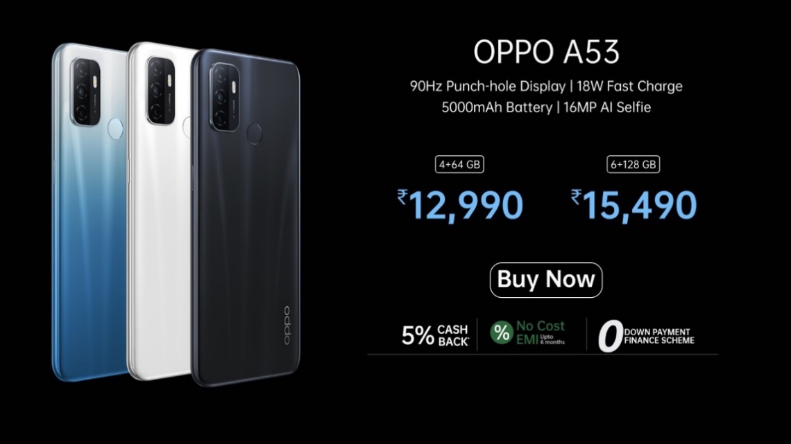 OPPO A53 with 90Hz 6.5 inch Punch Hole Display, 5000mAh Battery