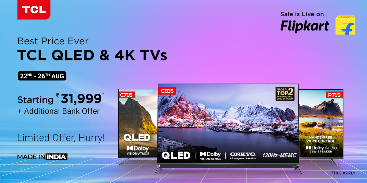 TCL 4K QLED, UHD, FHD and LED TVs Available on Flipkart with up to 50